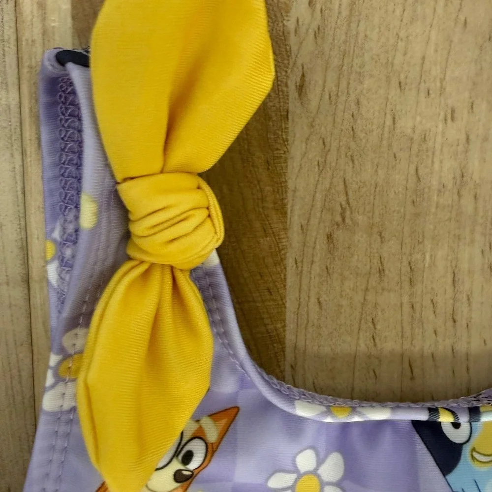 NWT Bluey Girls 5/6 One Piece Swimsuit UPF 50+ Purple Yellow Pool Beach